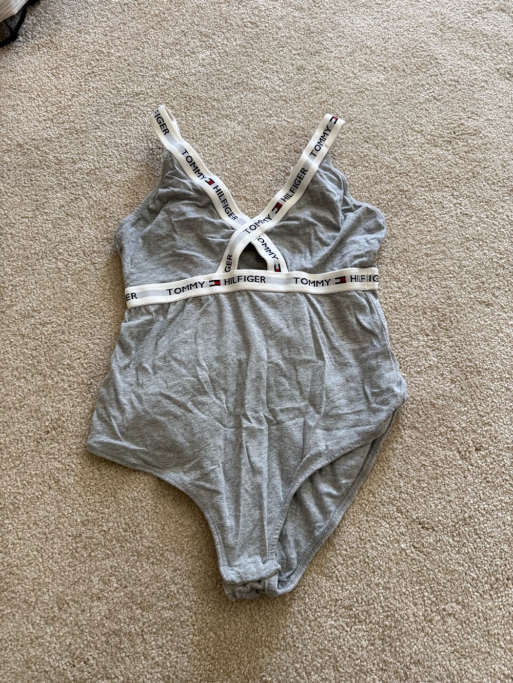 Tommy Hilfiger Girls' Gray Logo-Trim One-Piece Bodysuit